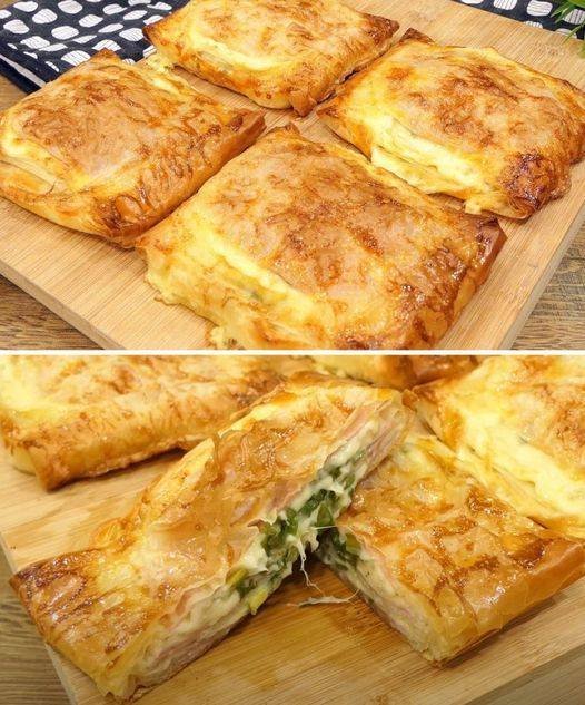 Massa folhada de presunto e queijo